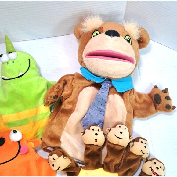 Lot of 6 Hand Puppets Lakeshore Goldilocks Bear 5 Little Monkeys Mixed Set - Picture 4 of 6